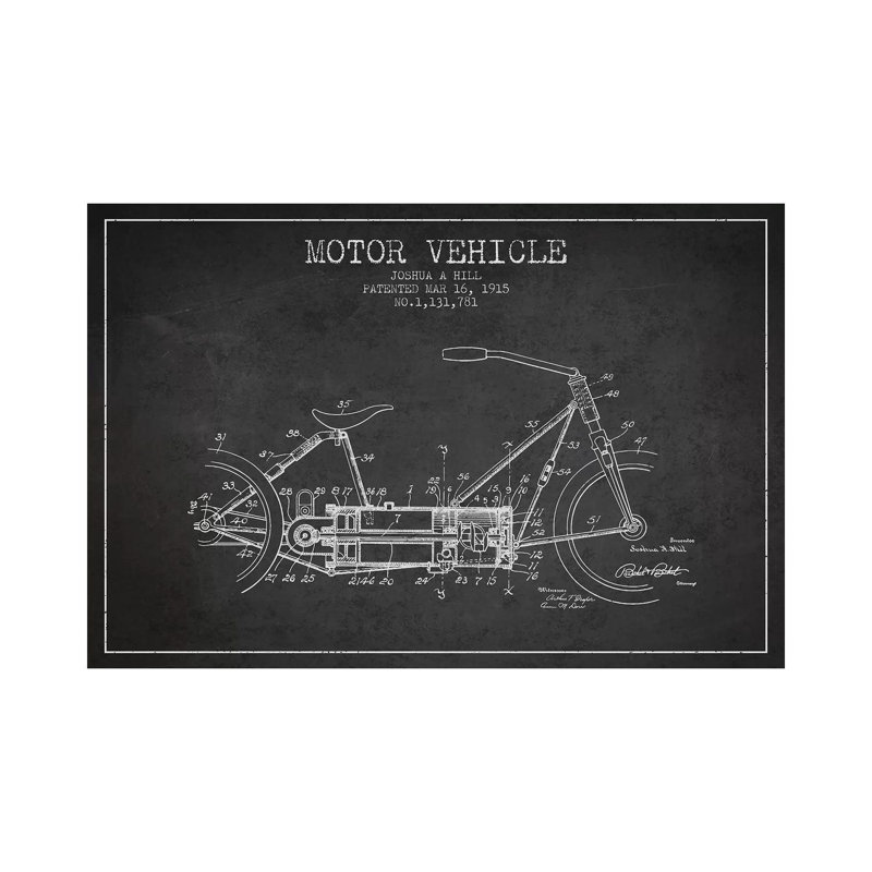 Joshua A. Hill Motor Vehicle Patent Sketch (Charcoal) 1 Piece Wrapped Canvas Wall Art, 66.04 cm H x 45.72 cm W x 3.175 cm D