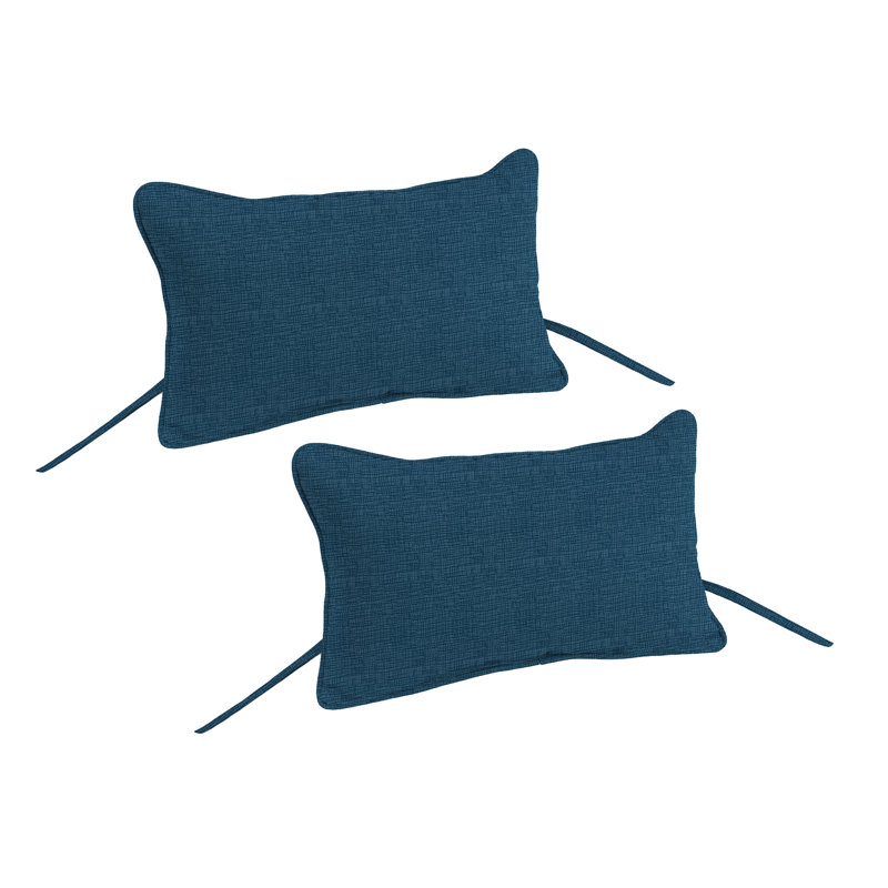 15" x 9" Outdoor Headrest Pillow with Ties and Welt (Set of 2), Blue