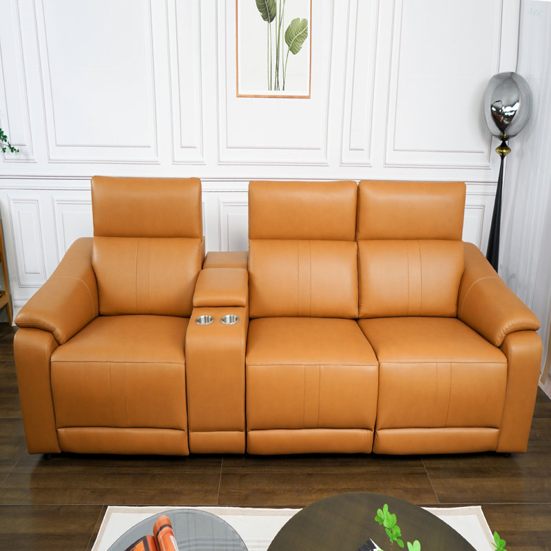 Canapé modulaire en cuir 4 pièces avec 2 porte-gobelets et canapé modulaire confortable pour le salon, Orange