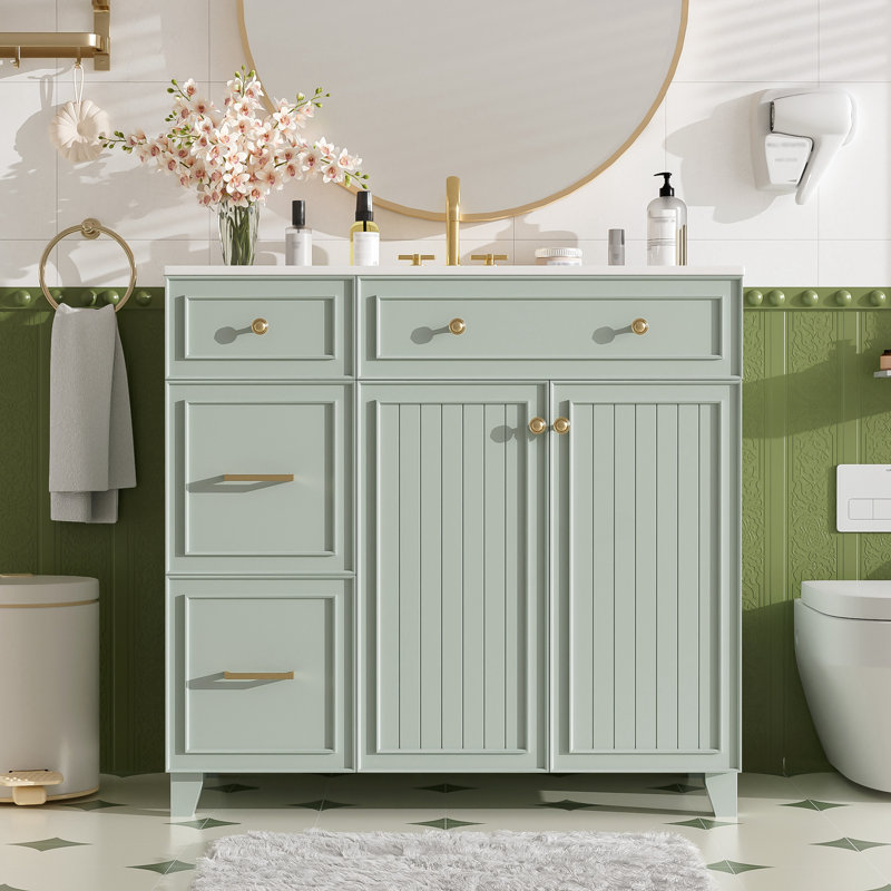 Meuble-lavabo 36 po avec lavabo en céramique, Vert