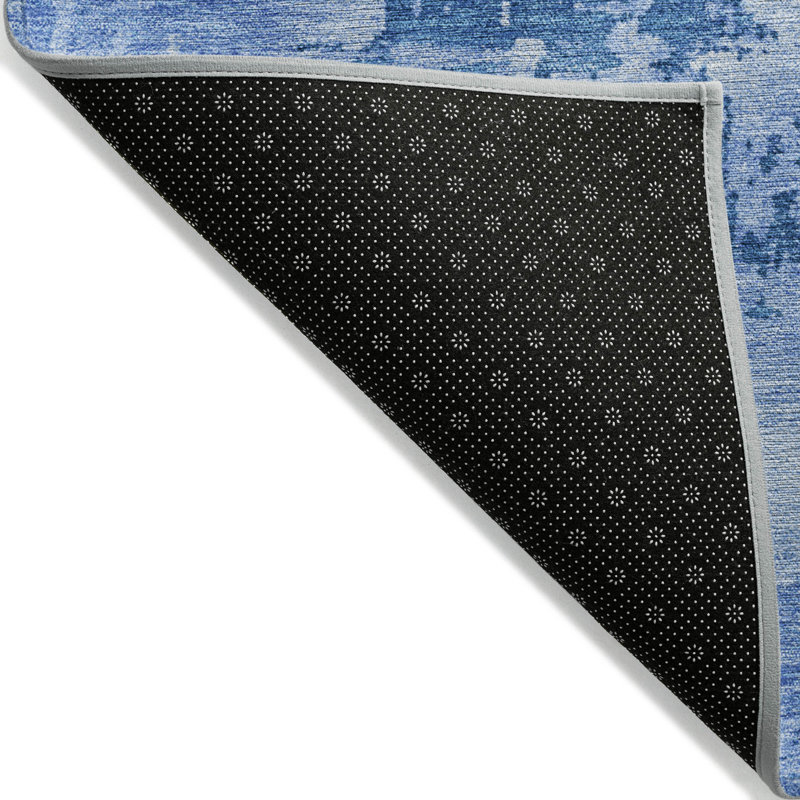 Navy Abstract Synthetic Washable Rectangular Rug 3' x 5'