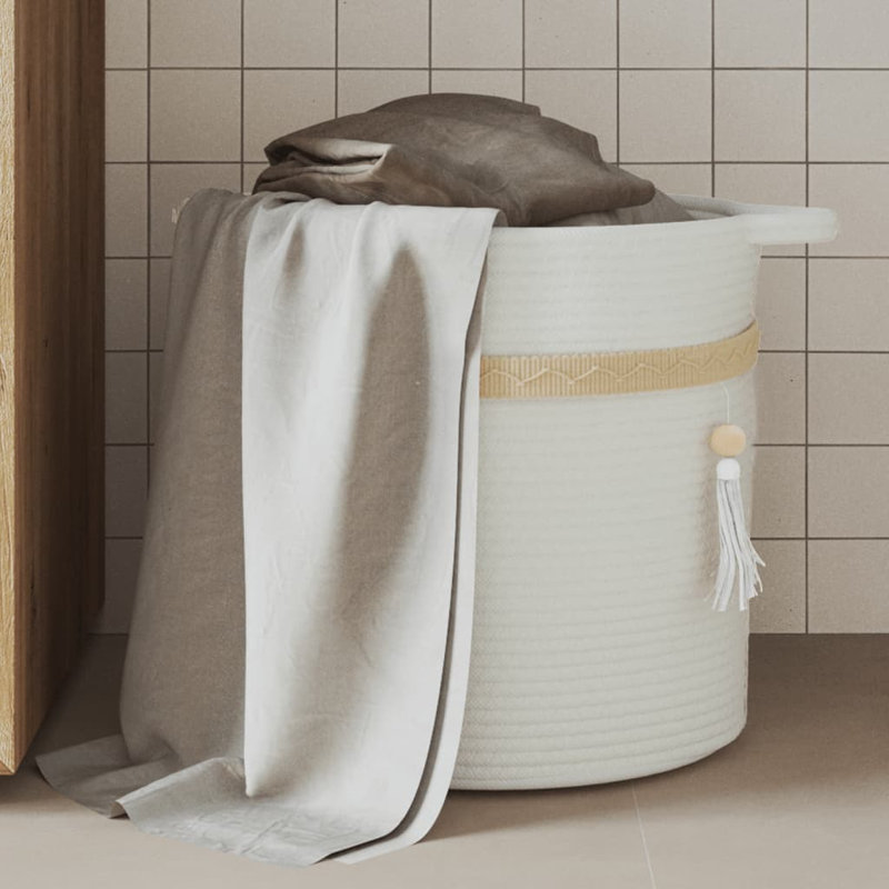 vidaXL Storage Basket White 100% cotton Ø15.0x14.2 in Collapsible