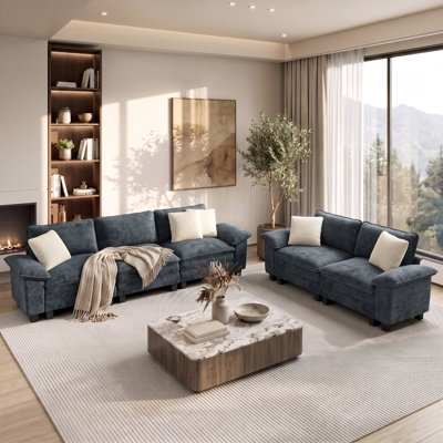 2-Piece Upholstered Living Room Set with Loveseat and Sofa - Oversized Chenille Modular Couch