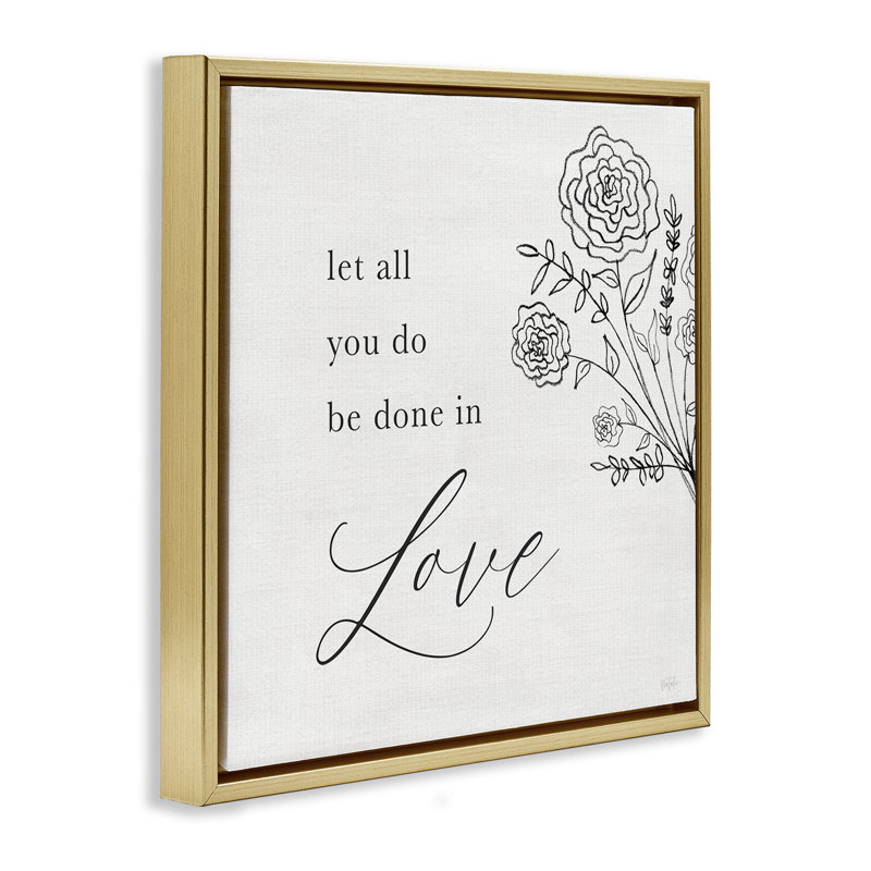 Sentiment d'amour floral, H 18 po x l 18 po, Cadre flottant gris lustré
