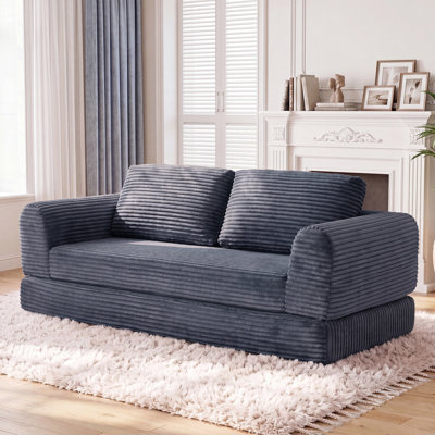 82" Corduroy Convertible Sleeper Sofa Bed, Boneless 2-in-1 Foldable Floor Couch, Upholstered Futon for Living Room, Apartment, Dorm & Small Spaces
