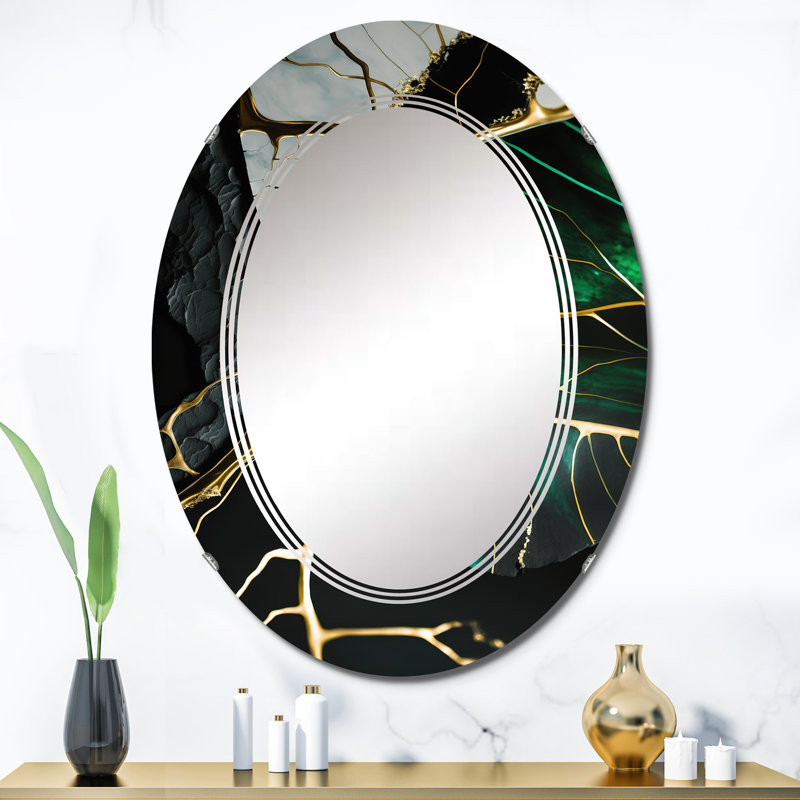 Pjotr Abstract Geode Gold II - Miroir mural abstrait en marbre, 36 po x 24 po