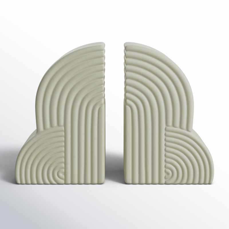 Arch Bookends - 13" x 10" Decorative Ceramic Book Holders - Book Lover Gift Idea, Gray