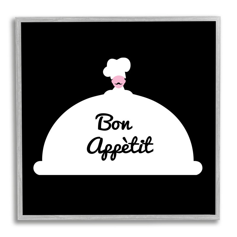 " Bon Appetit Phrase Moustache Chef Modern Design " by Bellassai Art, Farmhouse Grey Framed Giclee, 24" H x 24" W x 1.5" D