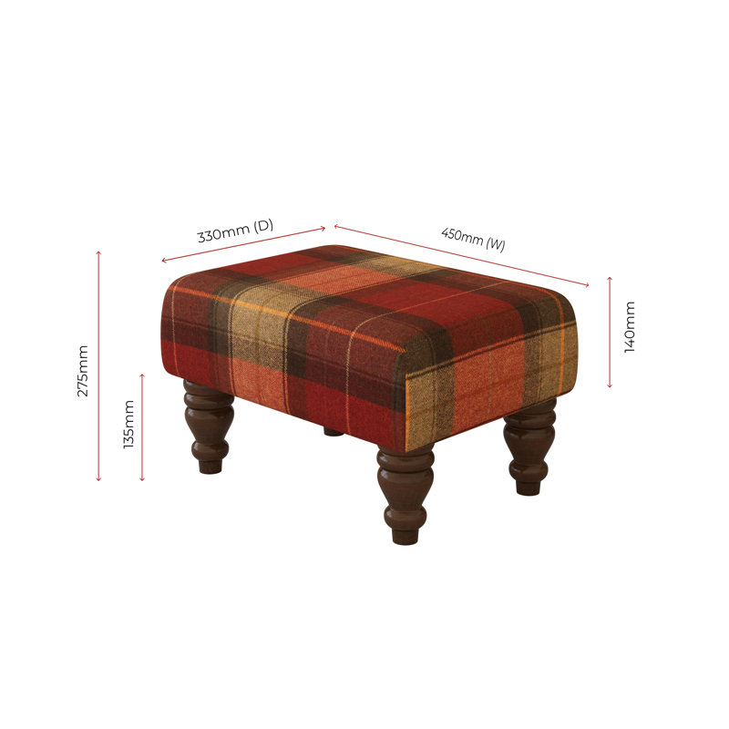 Tartan Material Large Footstools Tartan - Claret Red - Wood Turned Leg, Mahogany