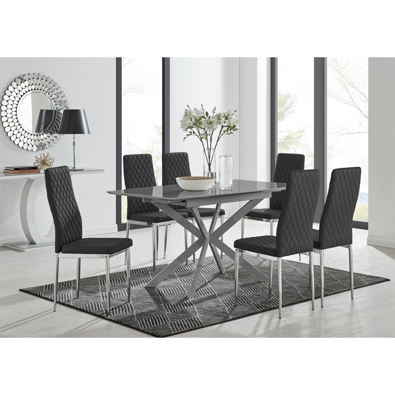 Drop Leaf Dining Set, Black, 6