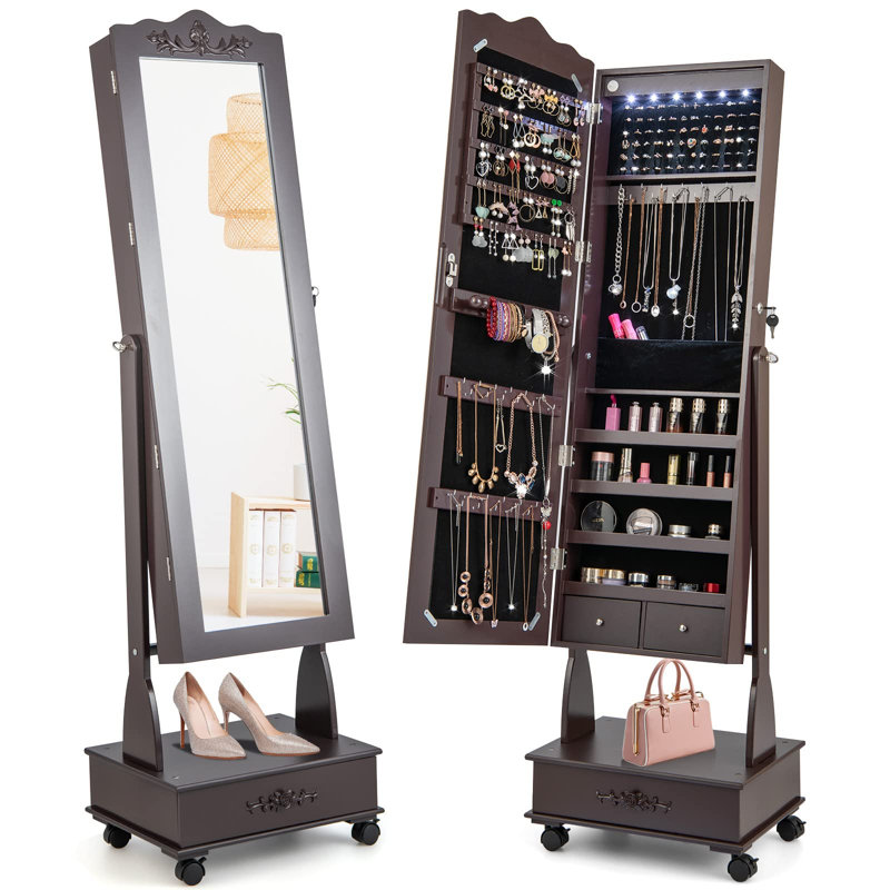 Amieva Wall Jewelry Armoire, Brown