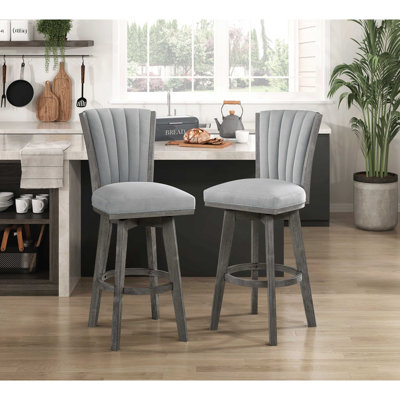 Ensemble de 2 chaises de hauteur pub avec siège pivotant et tissu capitonné rembourré en bois massif de style transitionnel