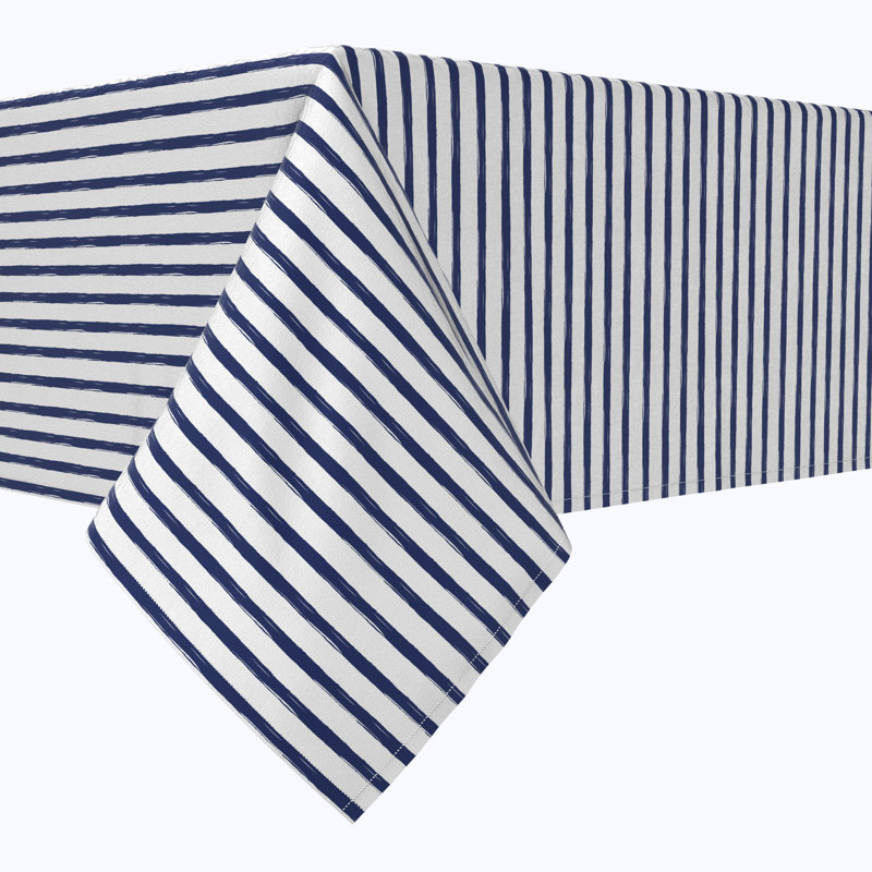 Navy Brush Stroke Stripe Cotton Rectangles Striped, 104" x 60"