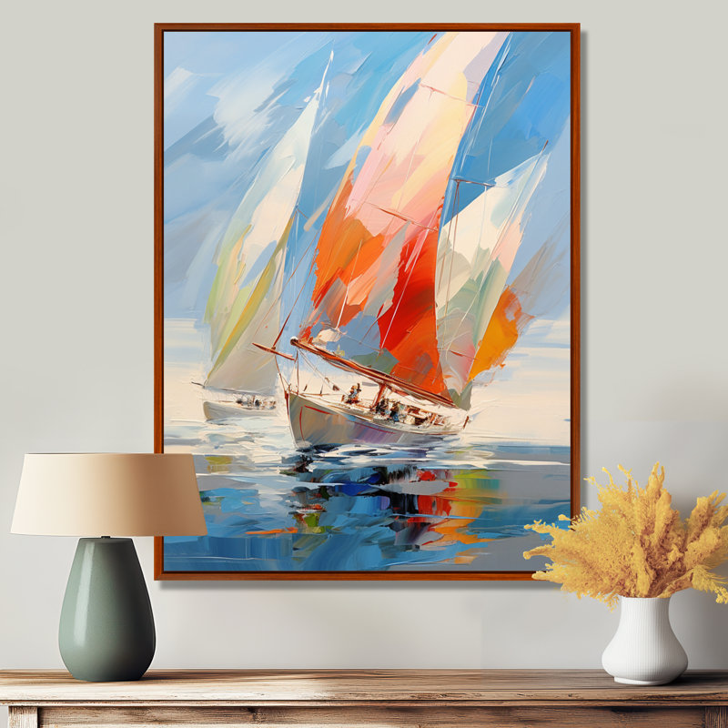 Fresin Sailboat Abstract Winds I, 44" H x 34" W x 1.5" D, Brown Floater Framed