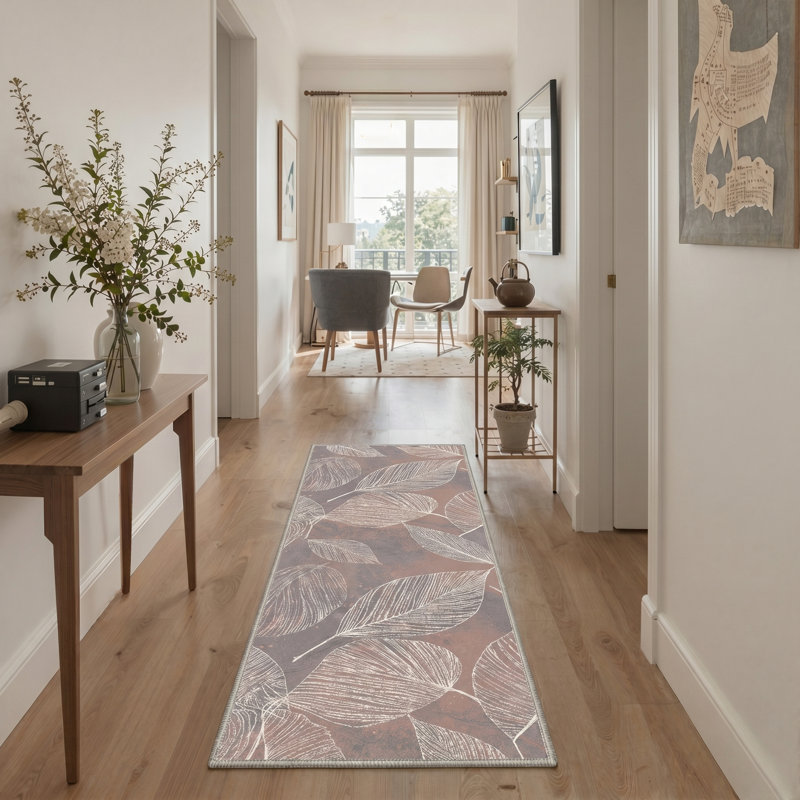 Abrahamson Folia Vintage Machine Washable White / Blue / Orange Indoor Area Rug with Non-Slip Backing, Runner 2'6" x 8'