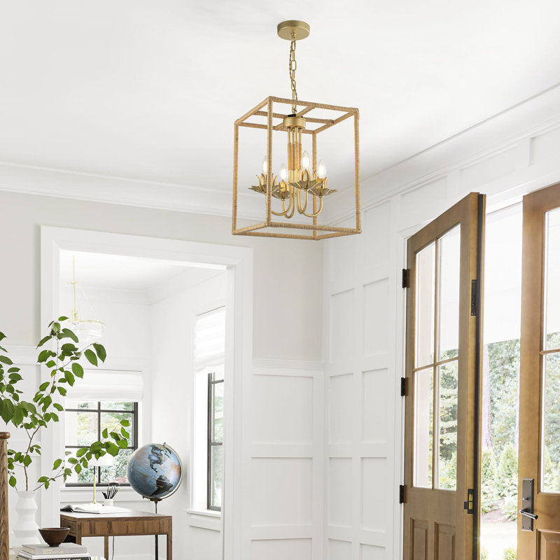 Ombret 4-Light Square Woven Rattan Chandelier