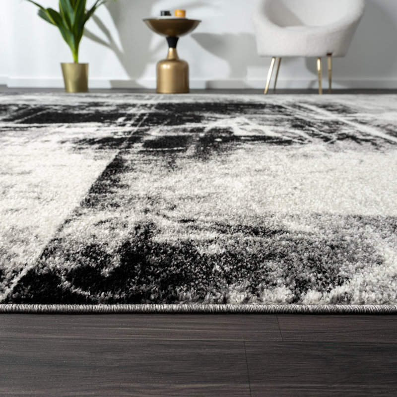 Stourbridge Abstract Area Rug in Black, Rectangle 5'3" x 7'6"