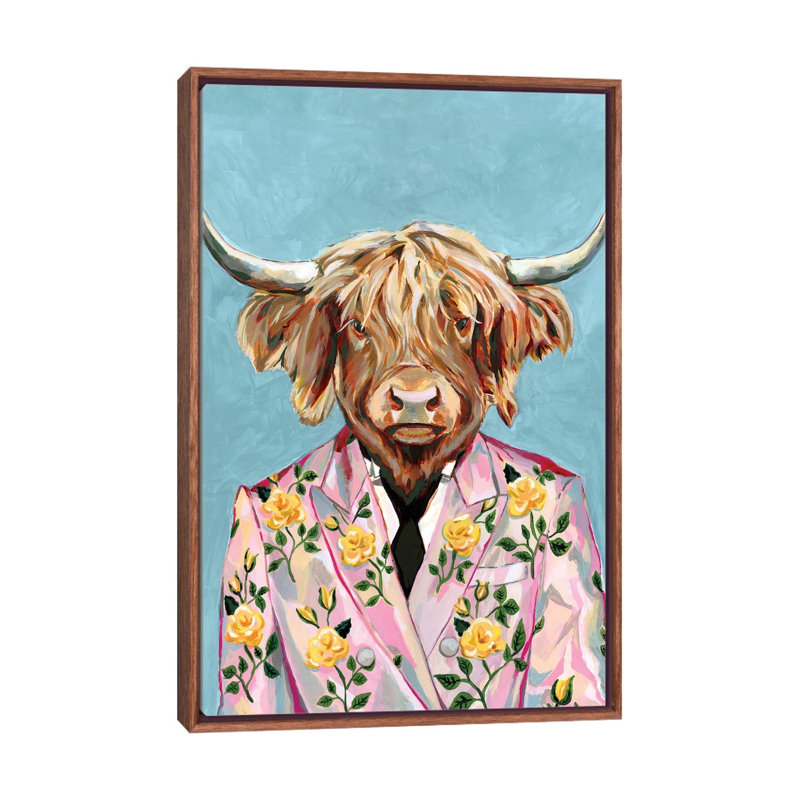 « Vache » par Heather Perry-impression, Pas de tapis, Toile avec cadre en bois brun classique, H 60 po x l 40po x P 1,5 po