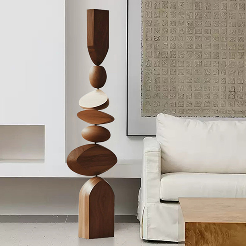 Handcrafted Rubber Wood Abstract Stacked Sculpture