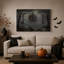 Art mural sur toile, "Dark victorian house" avec fenêtres rouges en brouillard d'Halloween-924513761