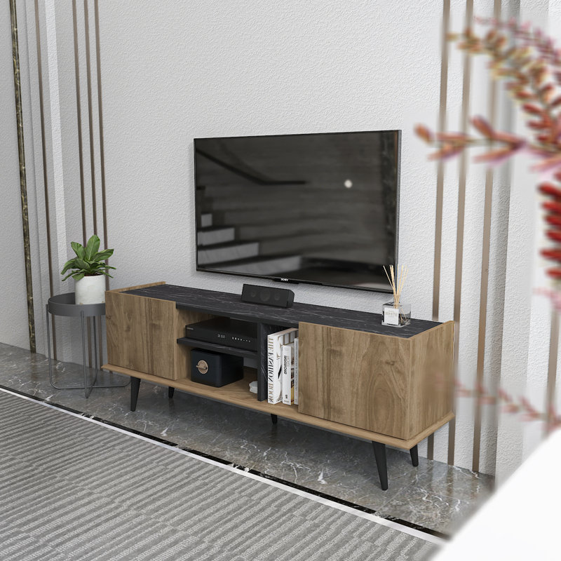Kishana TV Stand for TVs up to 70", Walnut/Black Marble Pattern