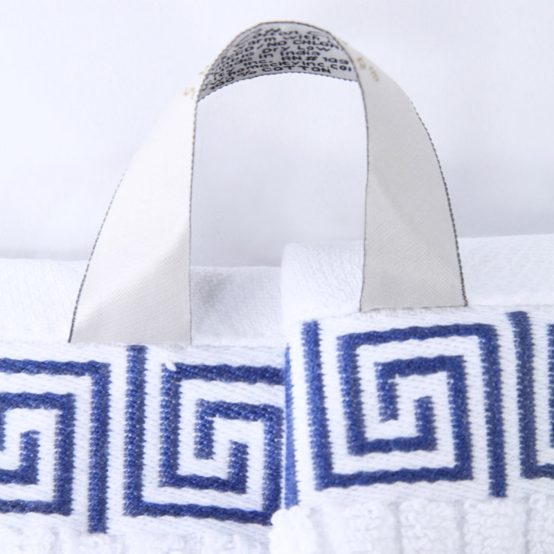 Athens Navy Blue Cotton 8-Piece Towel Set with Greek Key Trim