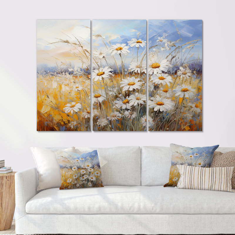 «Daisies Country Charm - Flowers», ensemble d'art mural, H 32 po x l 48 po x P 1 po