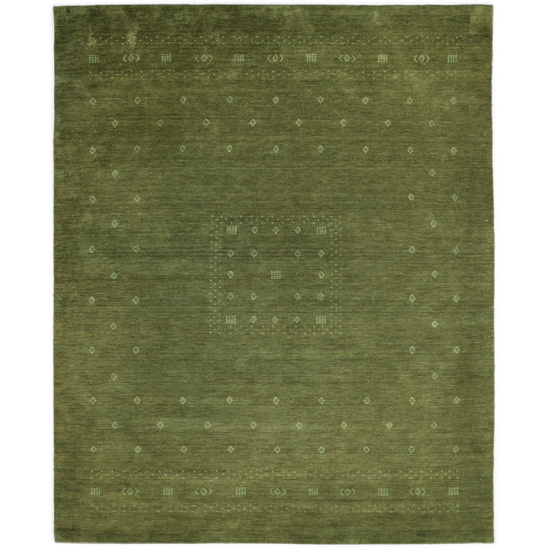 Simi Hand Knotted Cotton/Wool Southwestern Area Rug, Rectangle 5' x 8', Forest Green