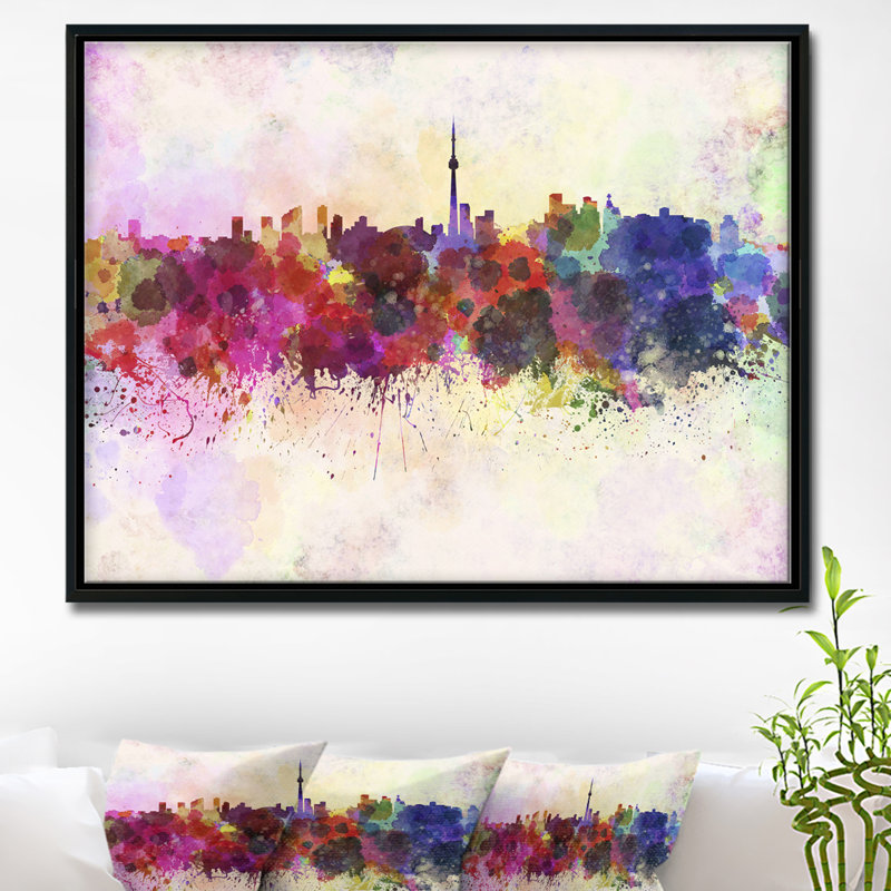 «Toronto Skyline», peinture sur toile tendue encadrée, H 12 po x l 20 po x P 1 po