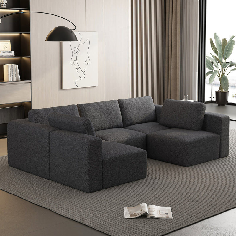 Canapé modulaire modulaire, canapé-lit, canapé modulaire avec méridienne et repose-pieds, canapé de salon, Gris foncé