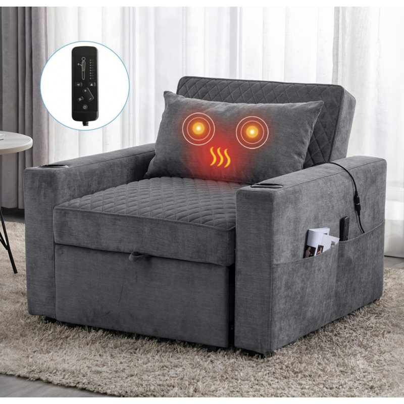 Fauteuil-lit convertible 3-en-1 avec massage et chaleur, Gris