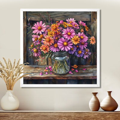 Jardin, marguerites mauves à la ferme II - marguerites, art mural