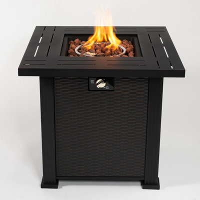 28Inch Fire Pit Table, Steel Body, Adjustable Flame, Rocks Included, Area Heated 20 Sq.Ft Square Gas 28Inch, Stainless Burner, Brown, Heat Output 40000Btu
