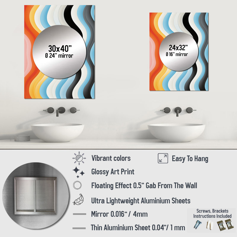 Malayja Opt Art ligne droite Delirum I - miroir décoratif Op Art, miroir mural moderne, impression d'art en métal