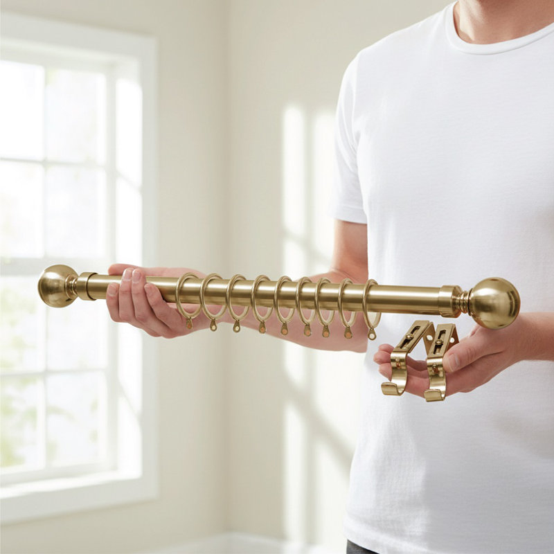 Adjustable 2.5cm Curtain Rod Set, 70cm - 120cm, Antique Brass