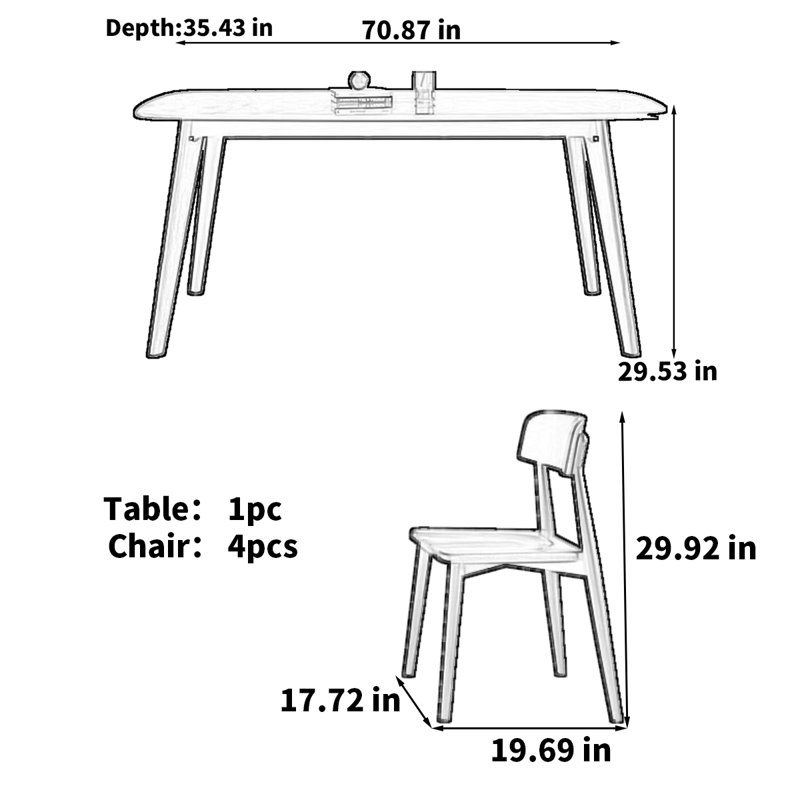 Rectangular modern sintered stone dining table, 29.53"H x 70.87"L x 31.5"W