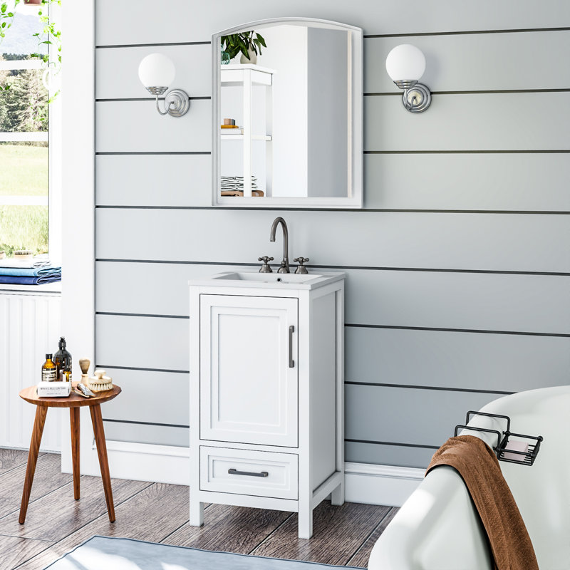 18" Single Bathroom Vanity with Ceramic Top, White