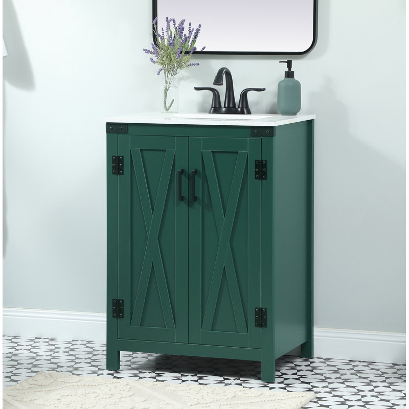 Slayton 24'' Single Bathroom Vanity with Engineered Marble Top, Green