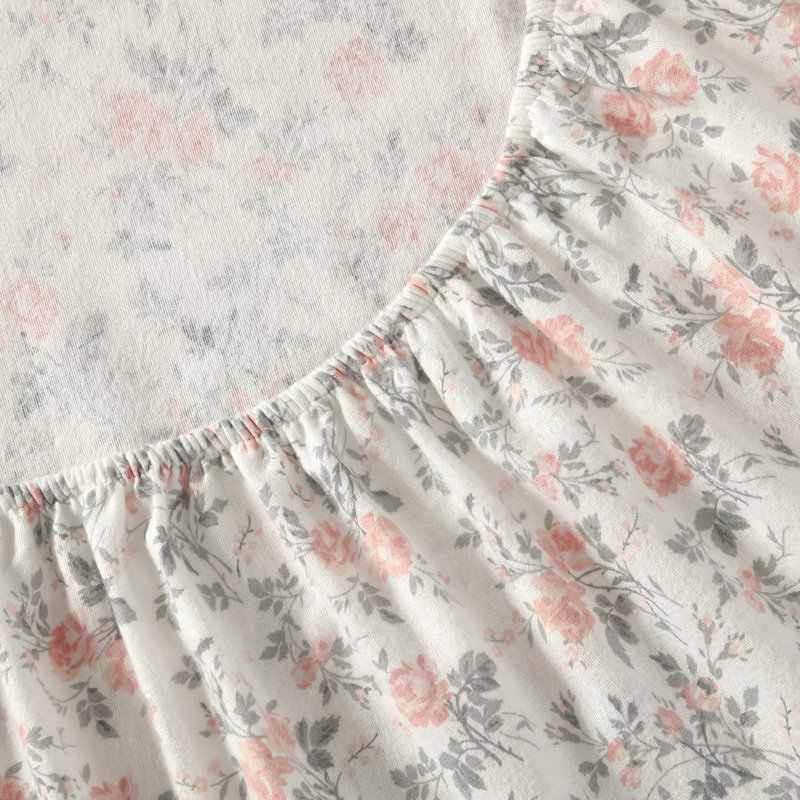 Rosalie Gray Floral Cotton Flannel Full Sheet Set