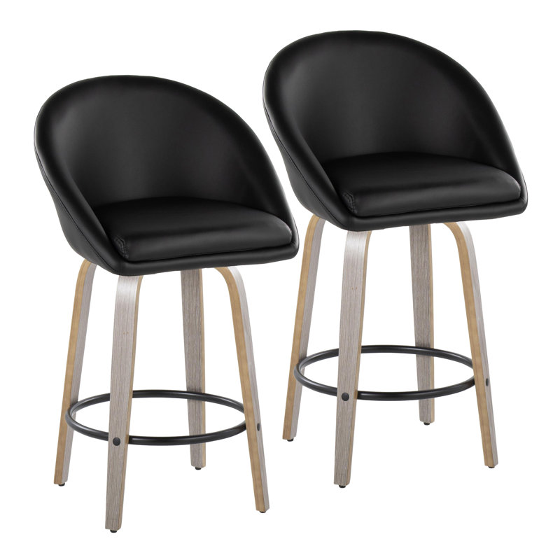 Maddison 26" High Back Fixed-Height Faux Leather Counter Stools, Counter Stool (26” Seat Height), Black, Light Gray/Black