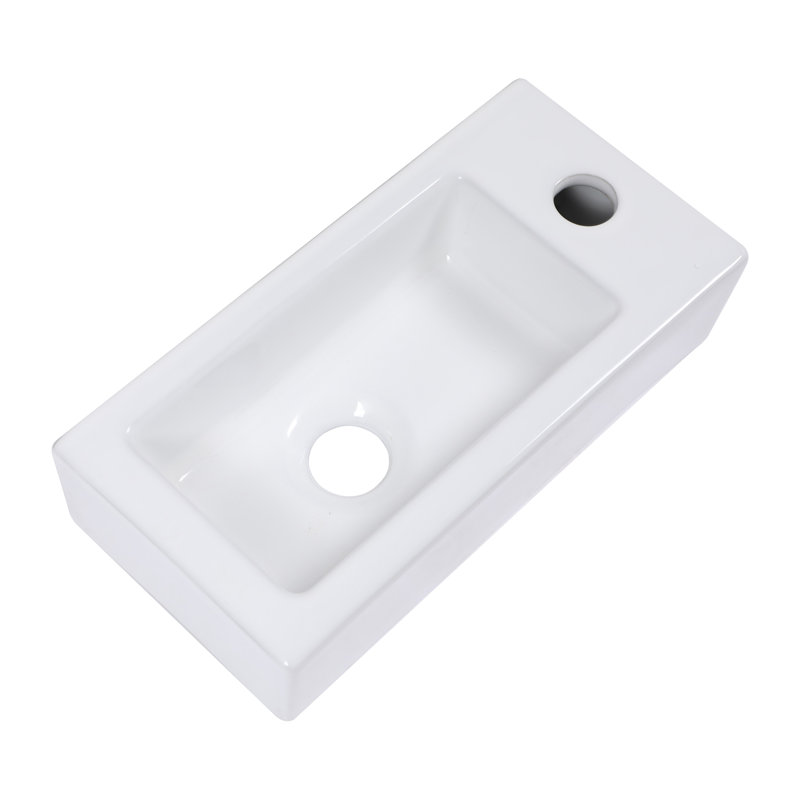 14.5" L x 7" W Wall Mounted Bathroom Sink Rectangular Wall Hung White Ceramic Sink with Faucet Hole