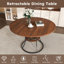 Table ronde extensible de 43 à 59 po avec tablette de rangement, noyer et métal noir, pour 4 à 6 personnes