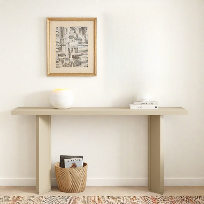 Console moderne avec structure de forme géométrique et grain de bois, Beige