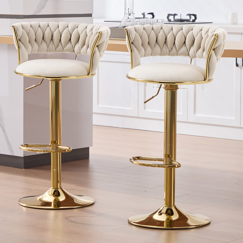 Tabourets de bar pivotants à hauteur réglable, Beige