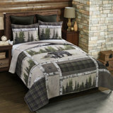 Bear Panels Plaid Quilt Set
