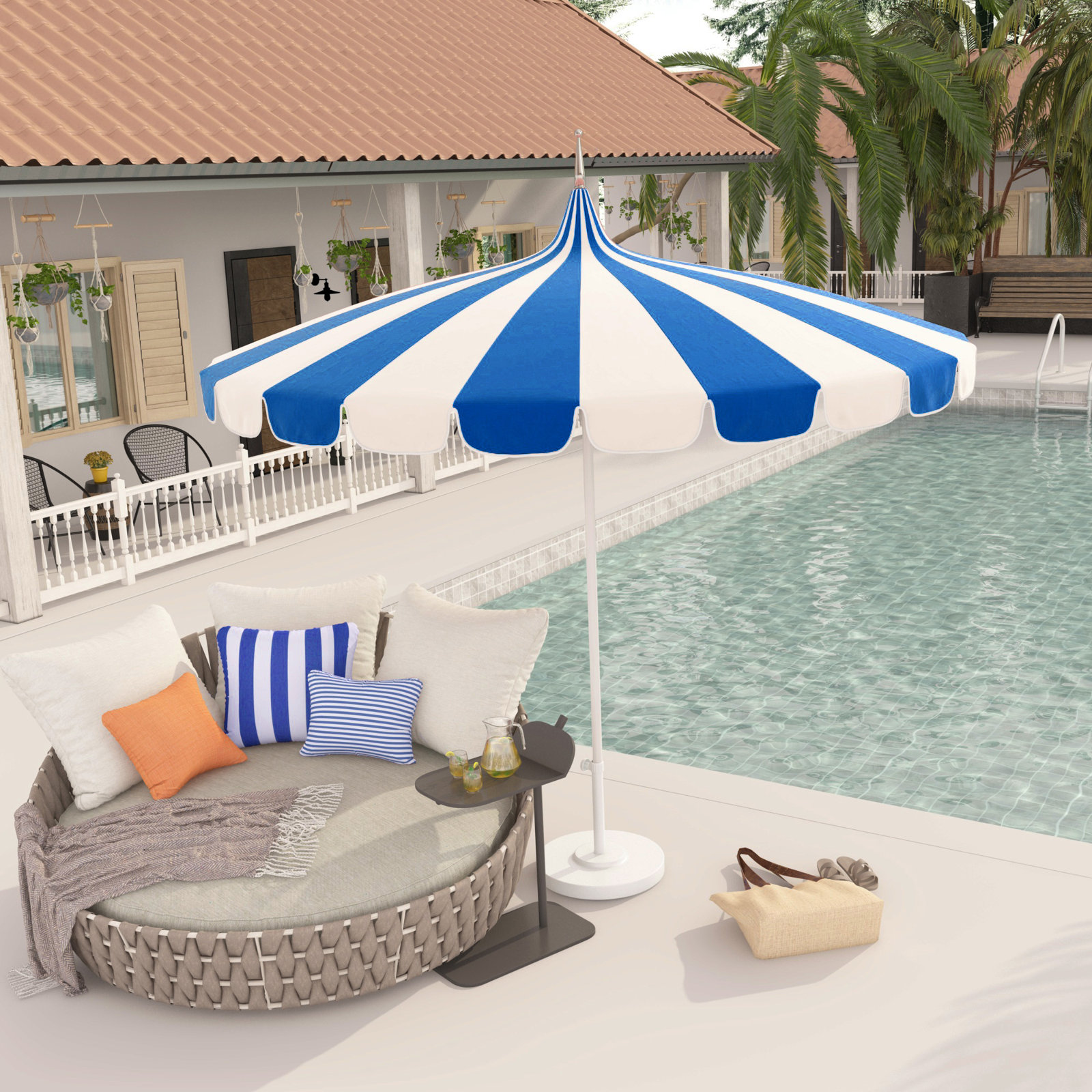 8.5' Sunbrella® Umbrella, Pacific Blue - Pacifica