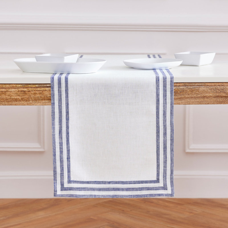Navy and White Linen 14 x 108 Inch Table Runner