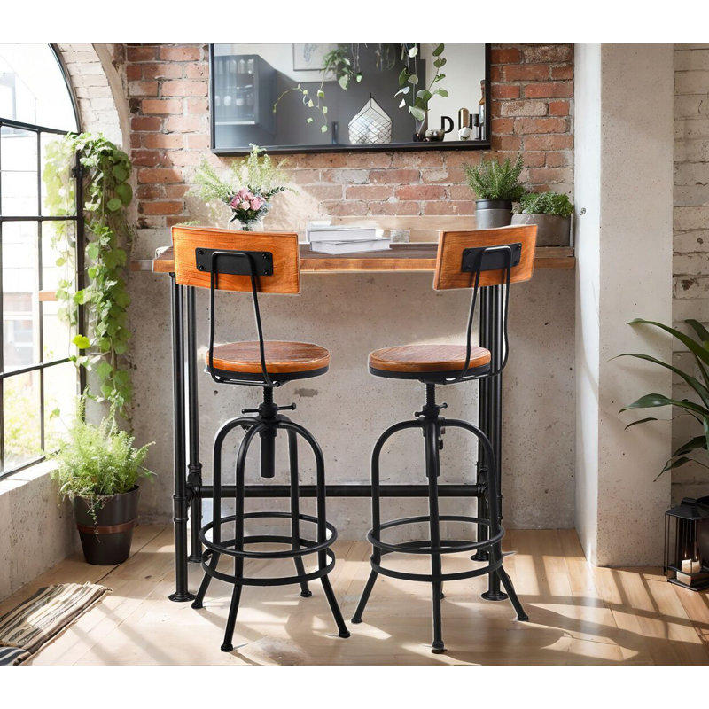 SET OF 3,Industrial Bar Table Set With Swivel Bar Stools - Rustic Pub Height Table And Chairs For Kitchen, Dining Room, Small Space, Home Bar - Wooden Top And Metal Frame