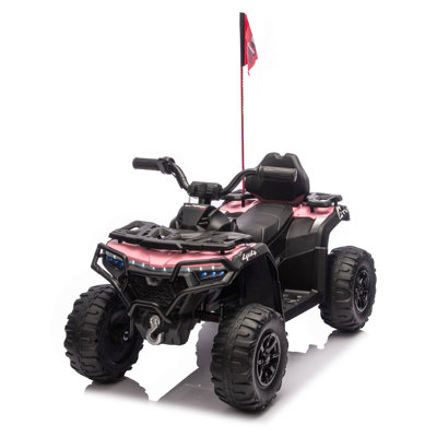 24V 160W Kids Electric Ride-On ATV – Realistic Off-Road Design with 2WD,Decorative Flags,On/Off Light Switch,Volume Control  W/ Bluetooth,USB Port,Built-in Music & Multi-Color,recommended age:3-6