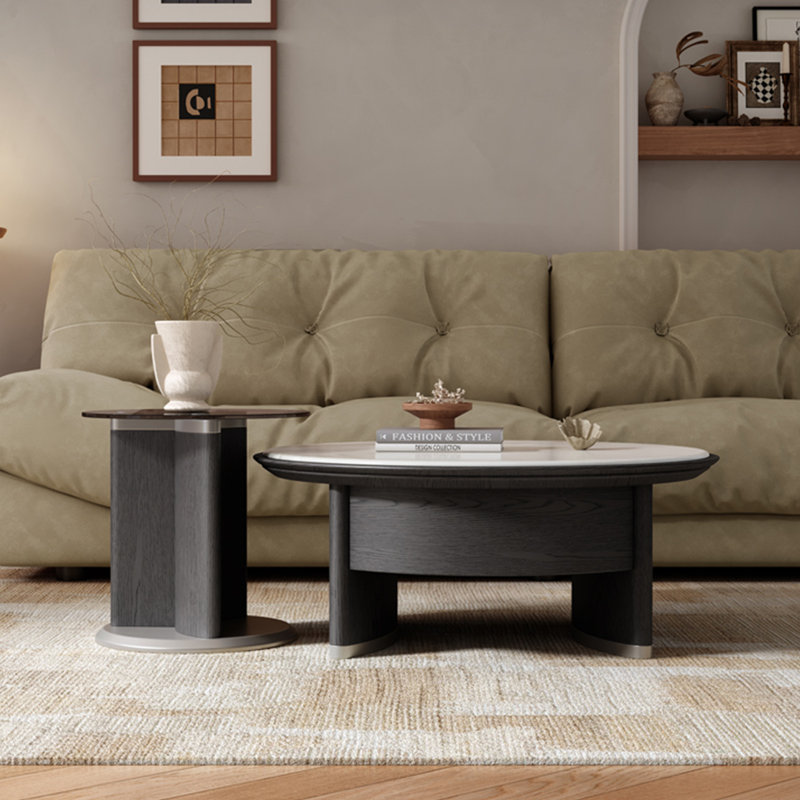 Simple round microcrystalline stone coffee table